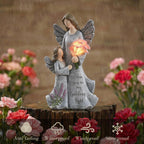 TERESA'S COLLECTIONS Mother & Daughter Solar Angel Statue, Birthday & Memorial Gifts for Mom from Daughter, Snuggle Angels Outdoor Figurines for Garden Yard, 8 Inch