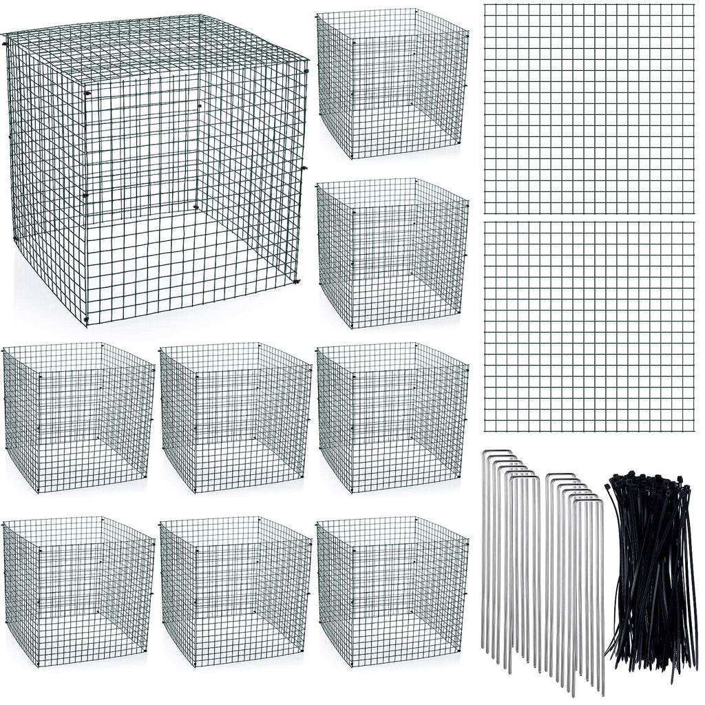 Zubebe 10 Pack Small Wire Plant Protectors Square Plant Protectors from Animals Mesh Cage Chicken Wire Cloche for Shrubs with Ground Stakes and Nylon Ties(Thickness 1mm,Dark Green)