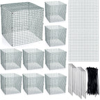 Zubebe 10 Pack Small Wire Plant Protectors Square Plant Protectors from Animals Mesh Cage Chicken Wire Cloche for Shrubs with Ground Stakes and Nylon Ties(Thickness 1mm,Dark Green)