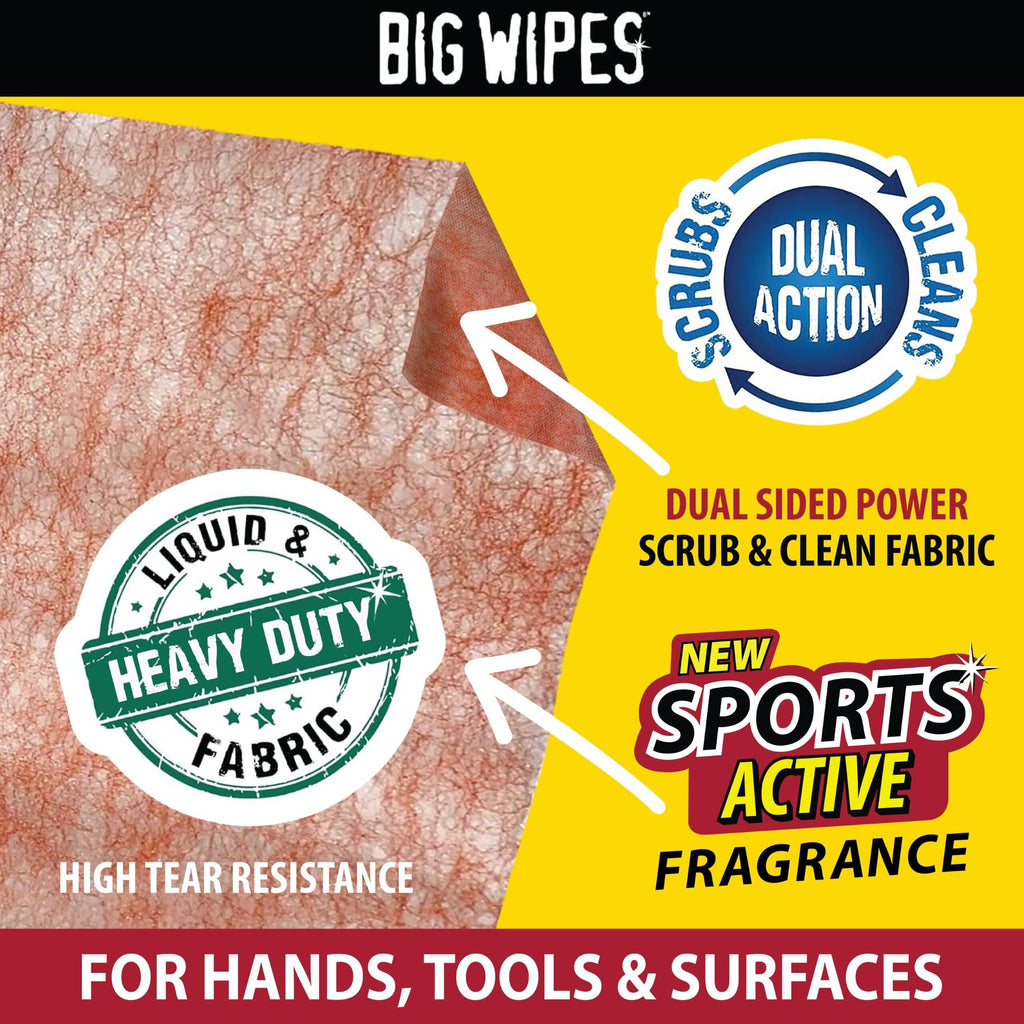 BIG WIPES Heavy Duty Industrial Hand Cleaning Wipes, Textured Scrubbing Degreaser Wipes for Mechanics and Tool Cleaner – 80 Count Canister (1 Pack)