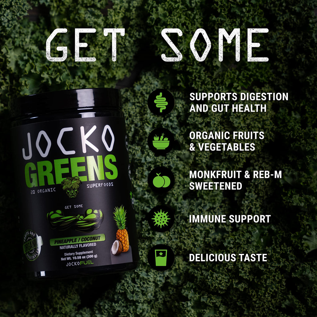 Jocko Fuel Daily Greens Powder - Premium Organic Greens Superfood Powder for Gut Health, Digestion, Bloating, Immune Support with Spirulina, Chlorella, Digestive Enzymes, & Probiotics - 30 Servings