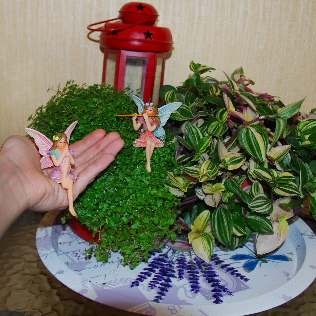 Mood Lab Fairy Garden Figurines - Sitting Fairies Set (2 pcs) - Miniature Decorative Statues - Outdoor Indoor Garden Decor