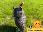 Ugold Solar Powered Owl, Motion Detection, Rotating Head, Realistic Hoots and Silent Mode, Outdoor Statue, Sculpture, Owl Decoration with a Christmas Hat for Home, Garden, Patio and Lawn