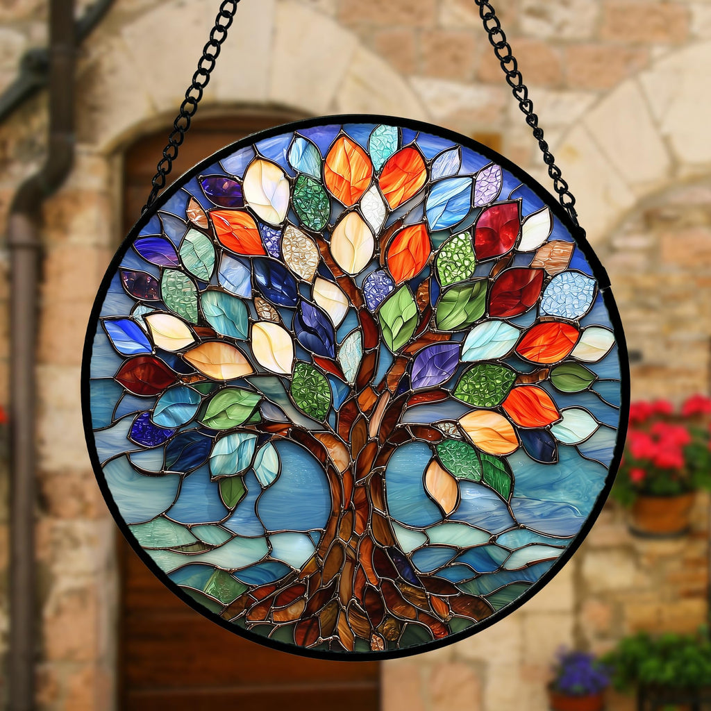 Colorful Tree of Life Stained Glass Window Hanging Suncatcher Gifts 6.3"