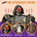 JOYIN Halloween Decorations Outdoor Life Size Animatronics Grim Reaper with Chain, Sound-Actived Party Decor with Creepy Sound, Scary Haunted House Props for Garden Yard Lawn