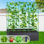 66x65x18 Inch Cucumber Trellis for Raised Bed - with 61 Gallon Grow Bags, Garden Trellis for Climbing Plants Outdoor with Climbing Net and Plant Support for Cucumber, Tomato, Vegetable, Grape, Vine