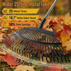 Metal Bow Leaf Rake with 25 Steel Teeth & 68" Stainless Steel Handle