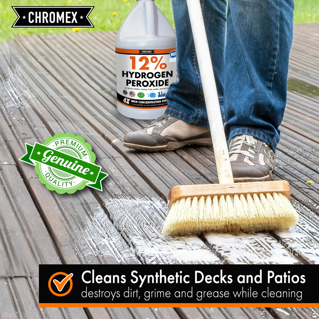 Chromex Hydrogen Peroxide 12 Percent Food Grade, 4X Power Concentrated Solution, Dilutes to 4 Gallons, Versatile Uses Include Topical Care, Home, Kitchen, Bath Cleaner, NSF Certified, 1 Gallon