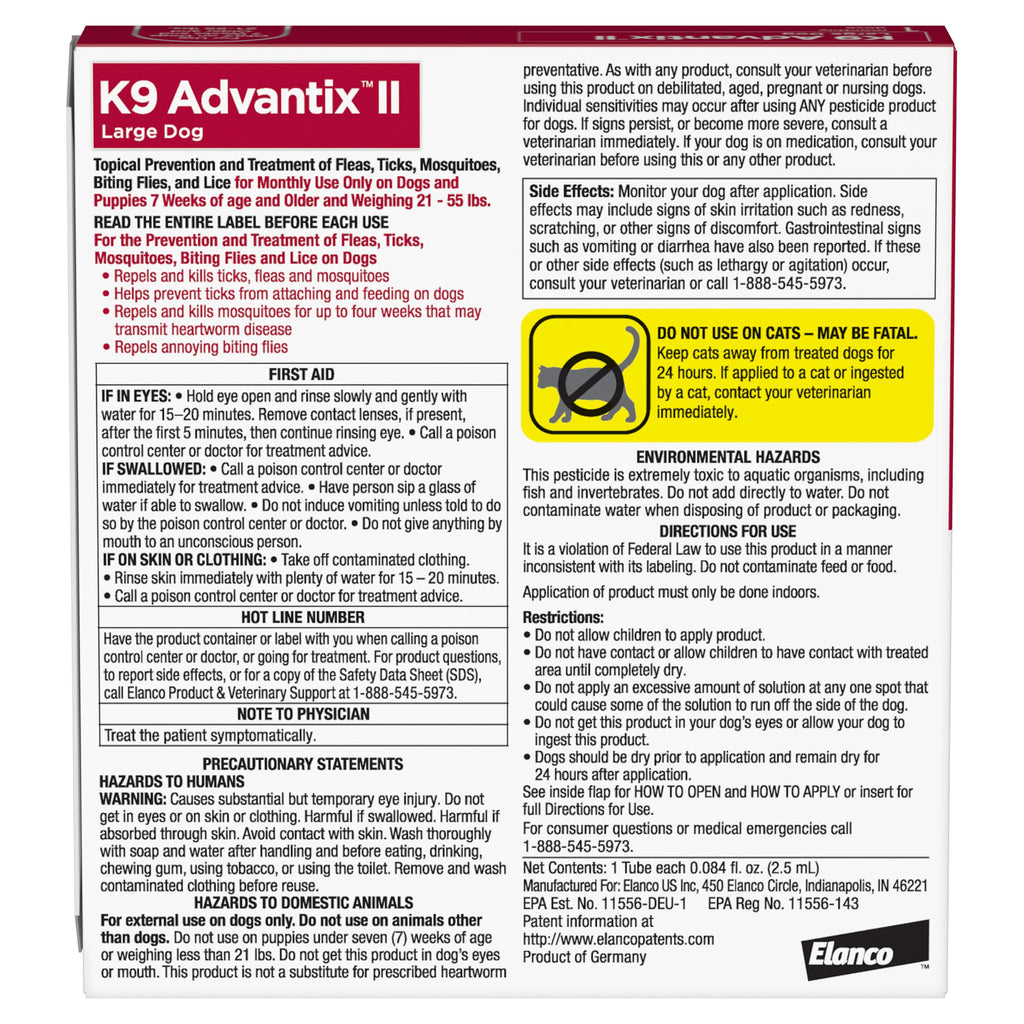 K9 Advantix II Flea & Tick Topical for Large Dogs 21–55 lbs., 1ct