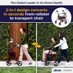 Drive Medical 795BU Duet Folding Transport Wheelchair and Rollator Walker, Burgundy