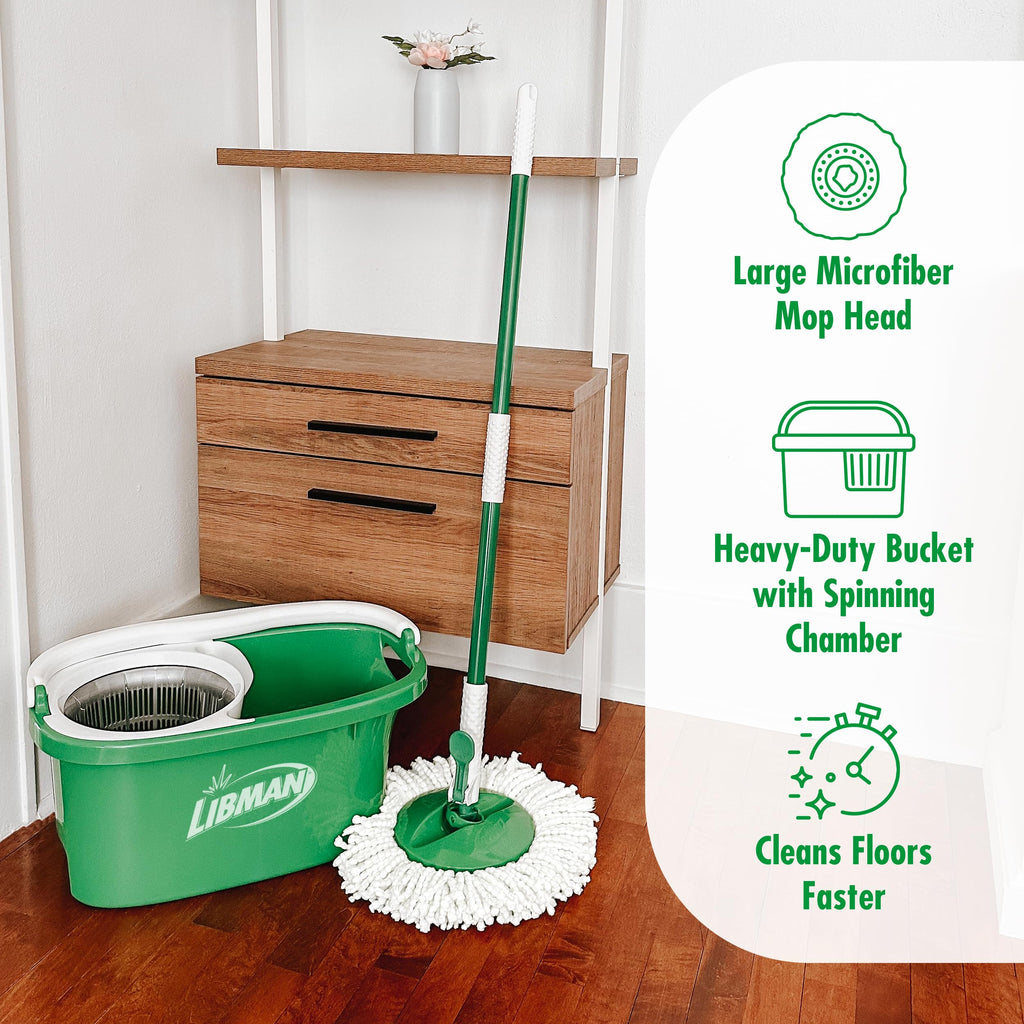 Libman Tornado Spin Mop System | Mop and Bucket with Wringer Set | Mops for Floor Cleaning | 1 Mop Head Included