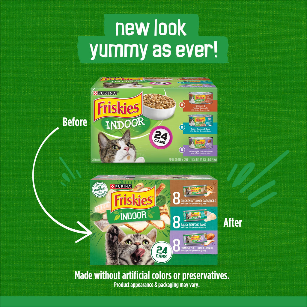 Purina Friskies Indoor Wet Cat Food Variety Pack, (24) 5.5 oz Cans