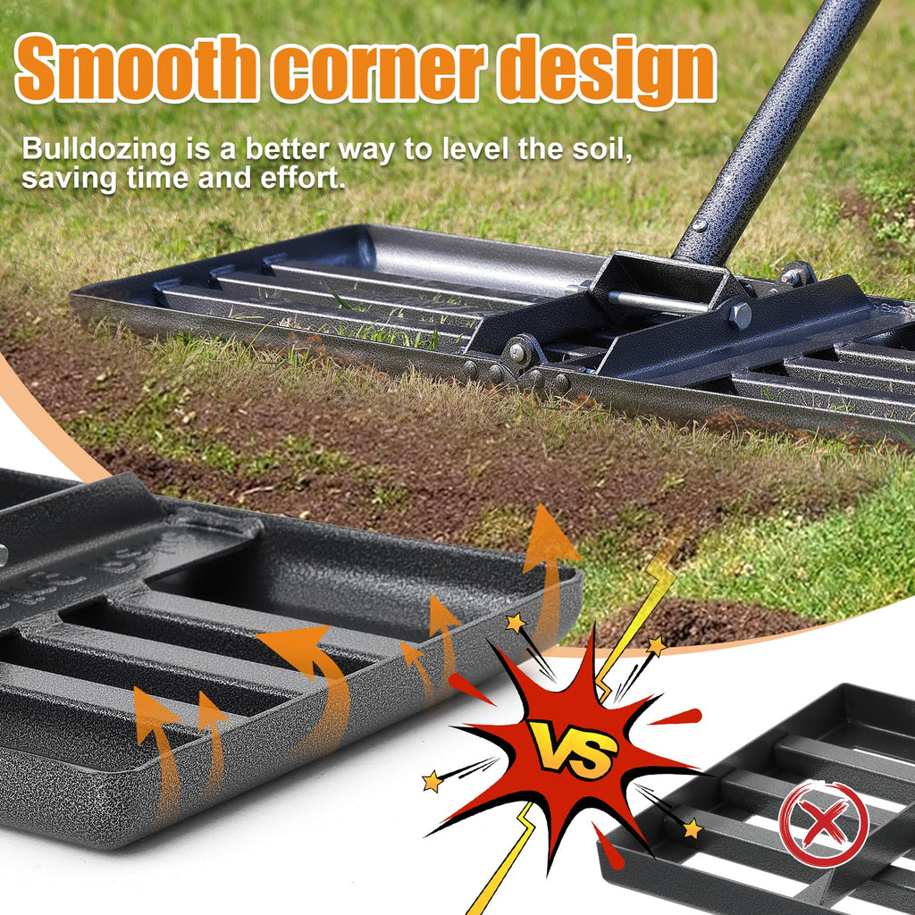 Lawn Leveling Rake, 60 inch 27"x10" Levelawn Tool, Heavy Duty Effort Saving Lawn Level Tool, Stainless Steel Handle Lawn Leveler for Yard Garden Golf Course, Ease Level Soil Sand Dirt Surfaces
