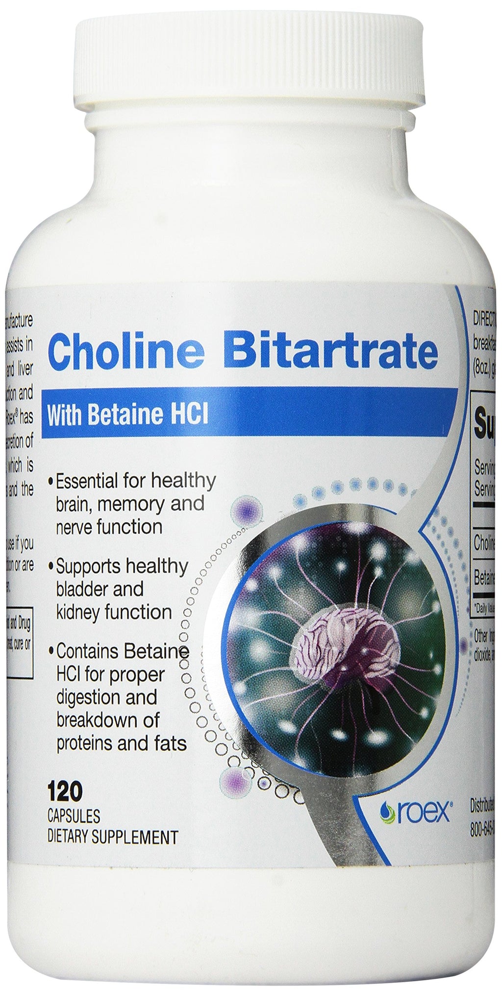Roex Vitamins | Choline Bitartrate | Improved Brain Activity | Cellular Function | Nutritional-Supplement | 120 Count