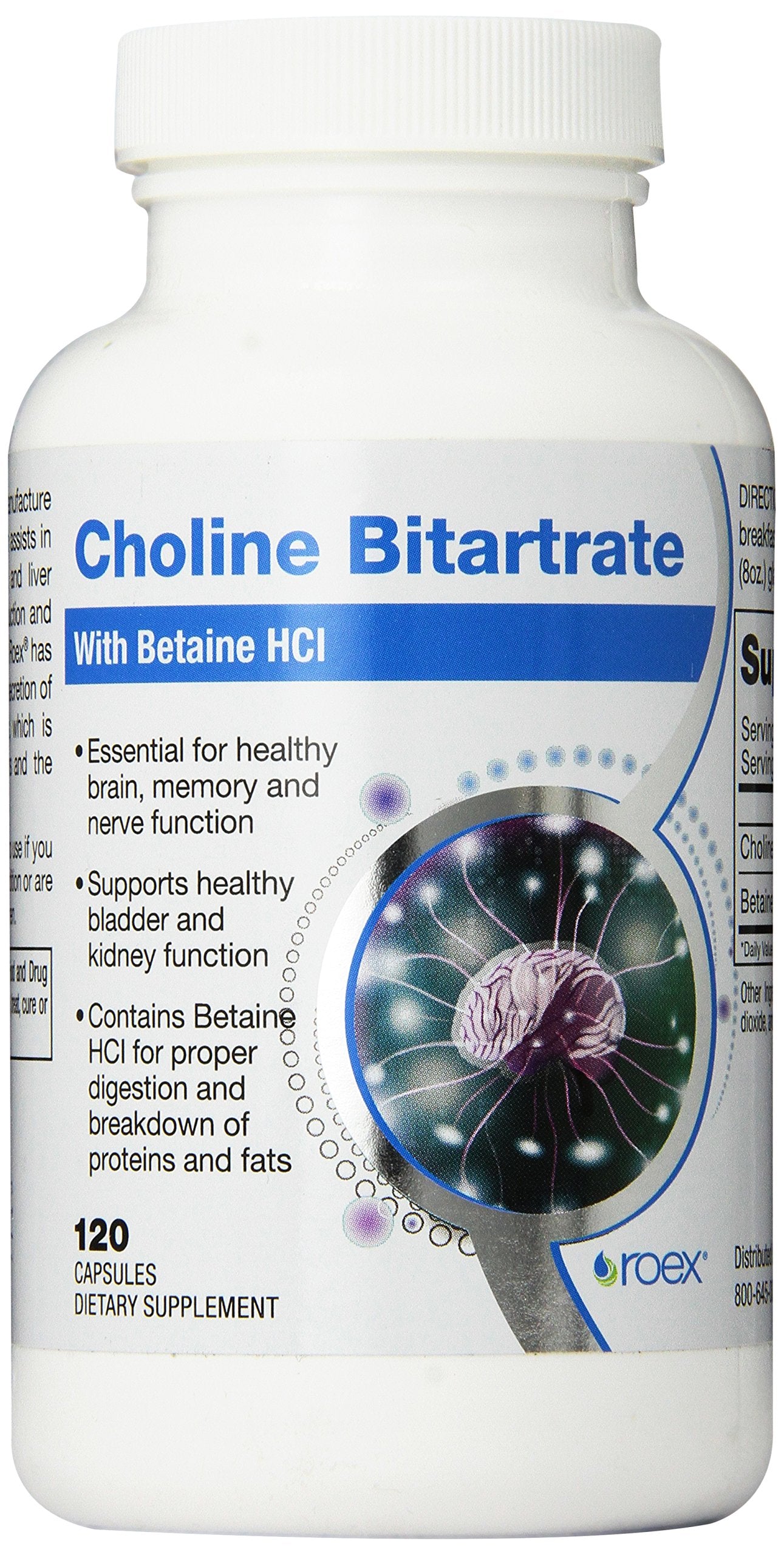 Roex Vitamins | Choline Bitartrate | Improved Brain Activity | Cellular Function | Nutritional-Supplement | 120 Count