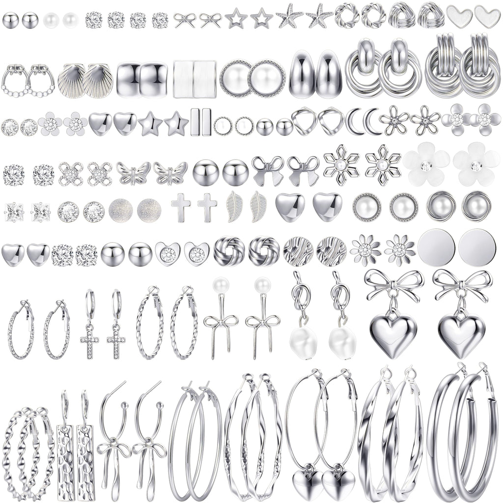 75 Pairs Gold Stud Earrings Set for Women, Trendy Hypoallergenic Pearl Cubic Zirconia Multiple Piercings Earrings Packs, Stud Hoops Earrings for Gift Jewelry