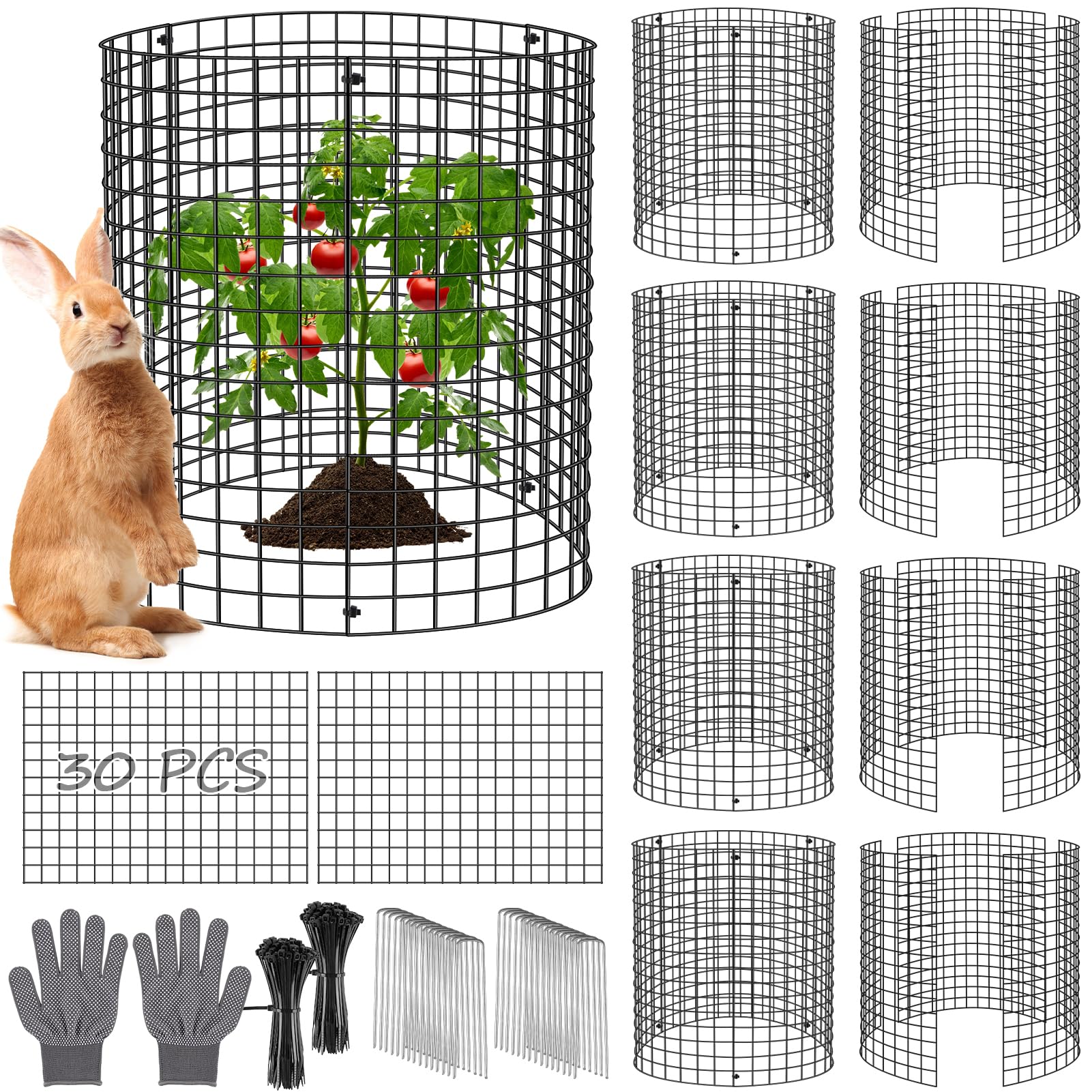 Aifanss 30 Pcs Plant Protectors from Animals, 16x12 Inch Large Metal Plant Cages Chicken Wire Cloche with Zip Ties and Stakes to Keep Animals Out, Garden Vegetables Shrubs Protection Bunny Barricades