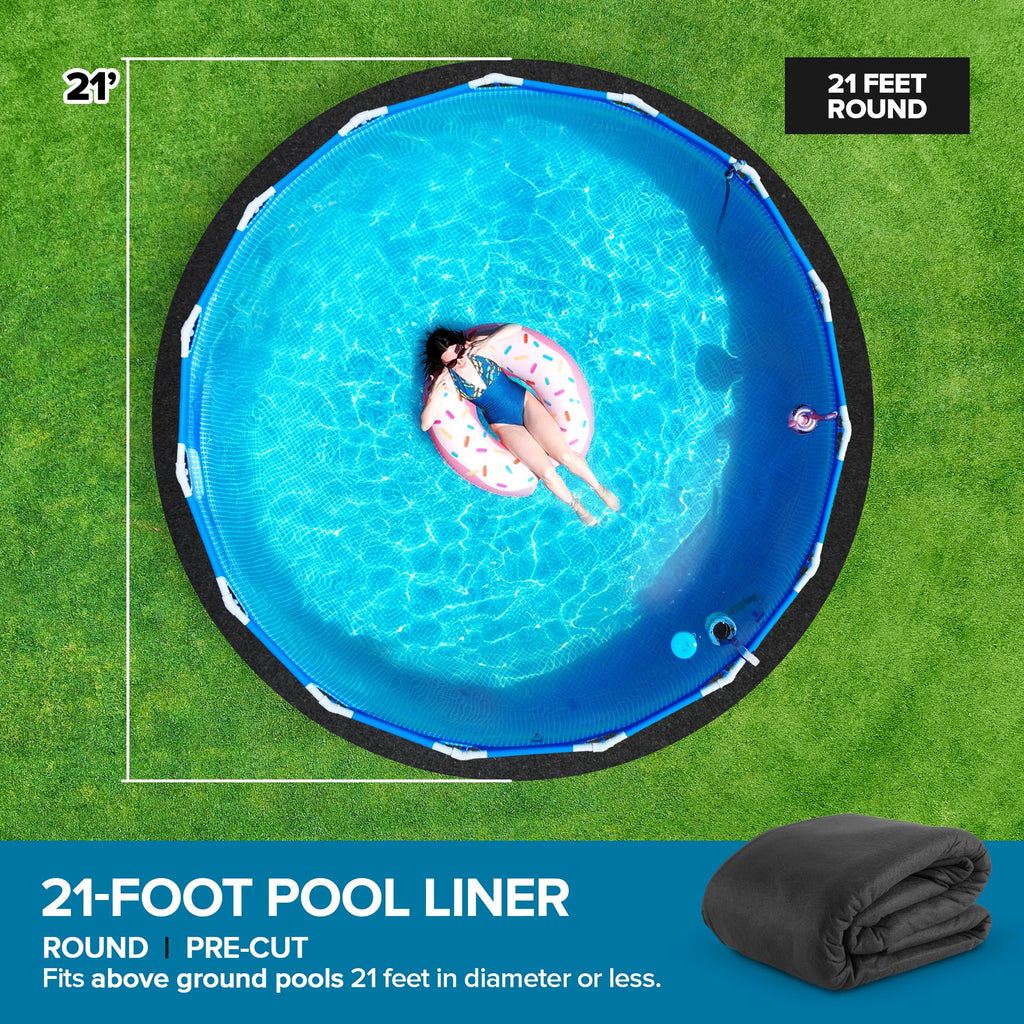 Above Ground Pool Liner Pad, 21' Foot Round, Pre-Cut Heavy Duty Outdoor Pool Pads for Above Ground Pools, Black Swimming Pool Liners for Padding and Protection, Thick Pool Mats to Prevent Punctures
