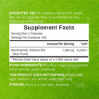 Vitamin B3 Nicotinamide 1,000mg Per Serving – 500 Capsules, Flush Free Niacin, Essential B3 – Supports Healthy Skin & Energy Production – Non-GMO