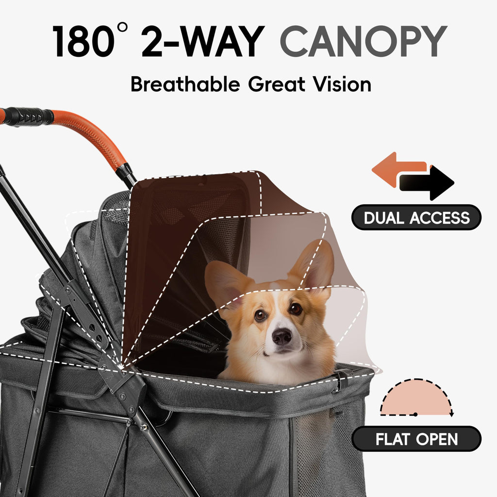 JOYCOW Dog Stroller for 2 Small Dogs or 1 Medium Pet, Low-Entry Design with Anti-Jump-Out, 600D Oxford Fabric, Up to 70 lbs,Black
