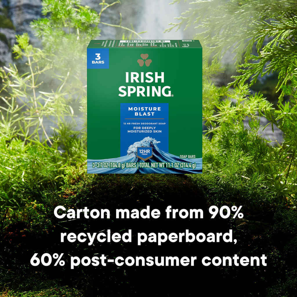 Irish Spring Bar Soap for Men, Moisture Blast, 3.7 Oz, 24 Pack