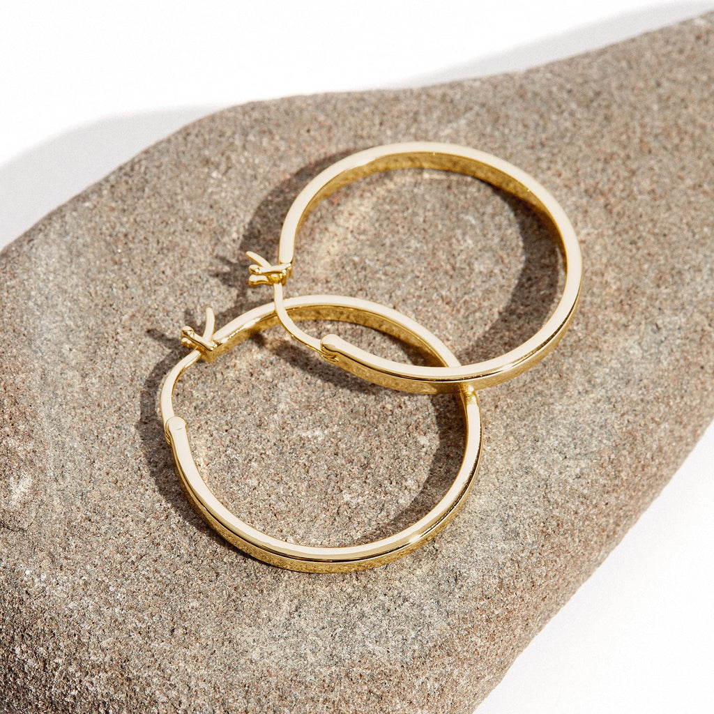 PAVOI Hoop Earrings for Women, 925 Silver, Yellow Gold, Size 30 Millimeters