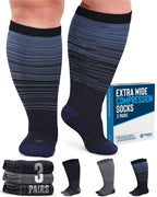Doctor's Select® 3 Pairs Plus Size Compression Socks Wide Calf - Up to 6XL | 20-30 mmHg Compression Socks for Women Wide Calf | Line Patterns 2