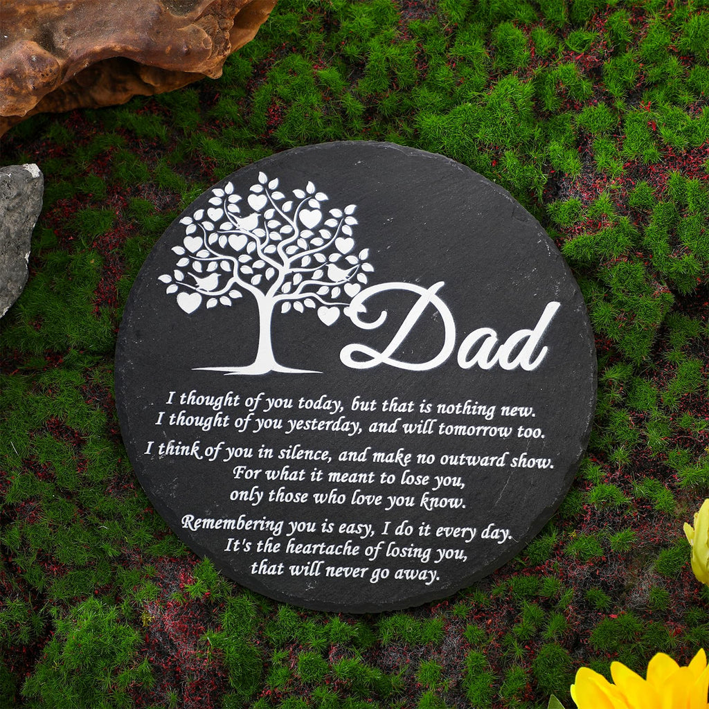 Landical Memorial Stones for Loved Ones Outside Memorial Garden Plaque with Bracket Garden Slate Stone Sympathy Gifts for Loss of Loved One(Dad, Tree)