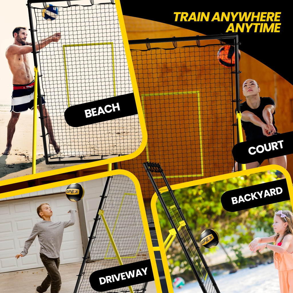 Apex Sports Adjustable Volleyball Rebounder Net 7x4 ft ��� Bounce Back Training Equipment with Angle Customization for Practicing Volleying, Bumping, Spiking ��� Durable & Portable with Travel Bag