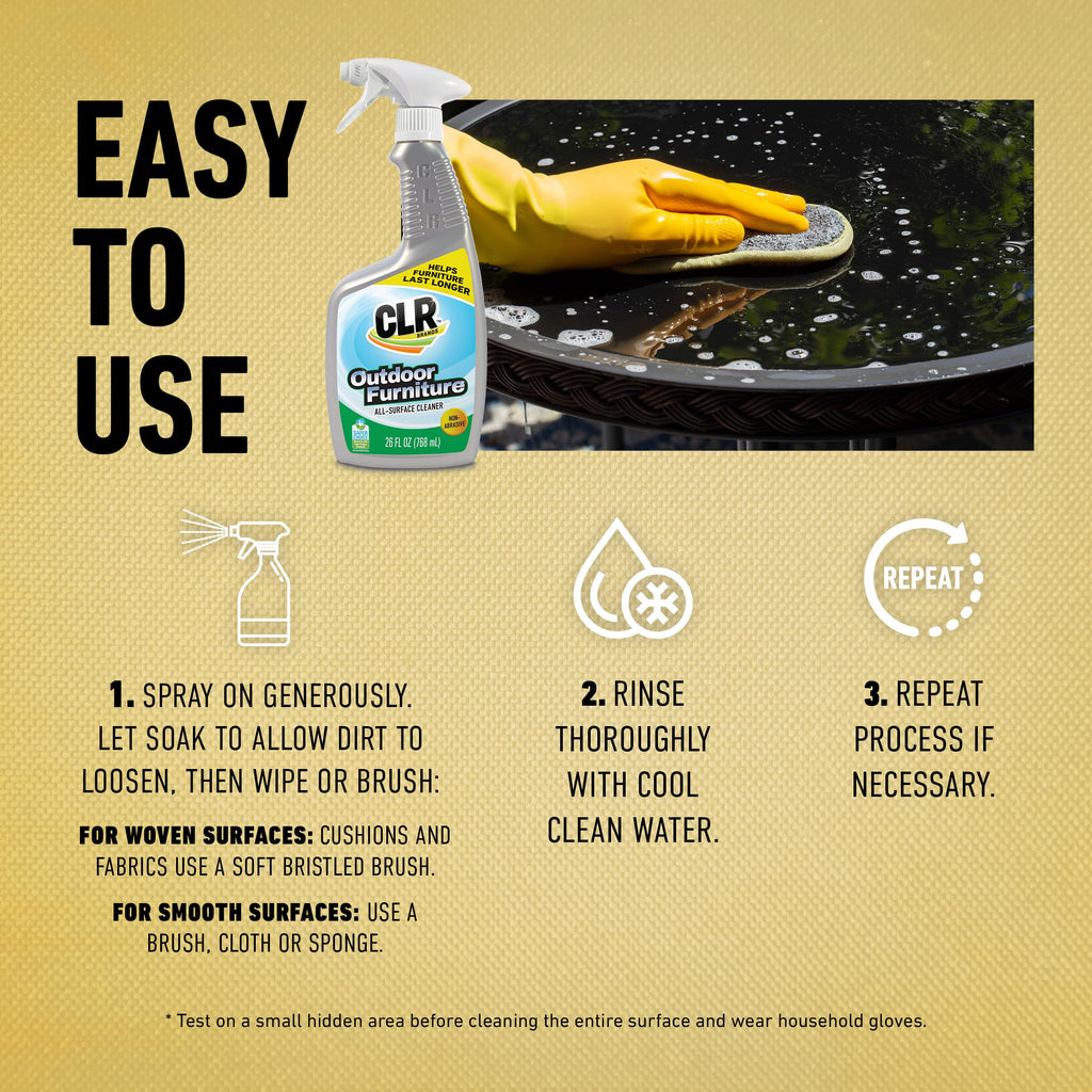 CLR Brands Outdoor Furniture Cleaner, 26 oz. Spray Bottle, Cleans Outdoor Surfaces, Remove Dirt and Grime from Fabric, Wood, Wicker, PVC, Plastic and More