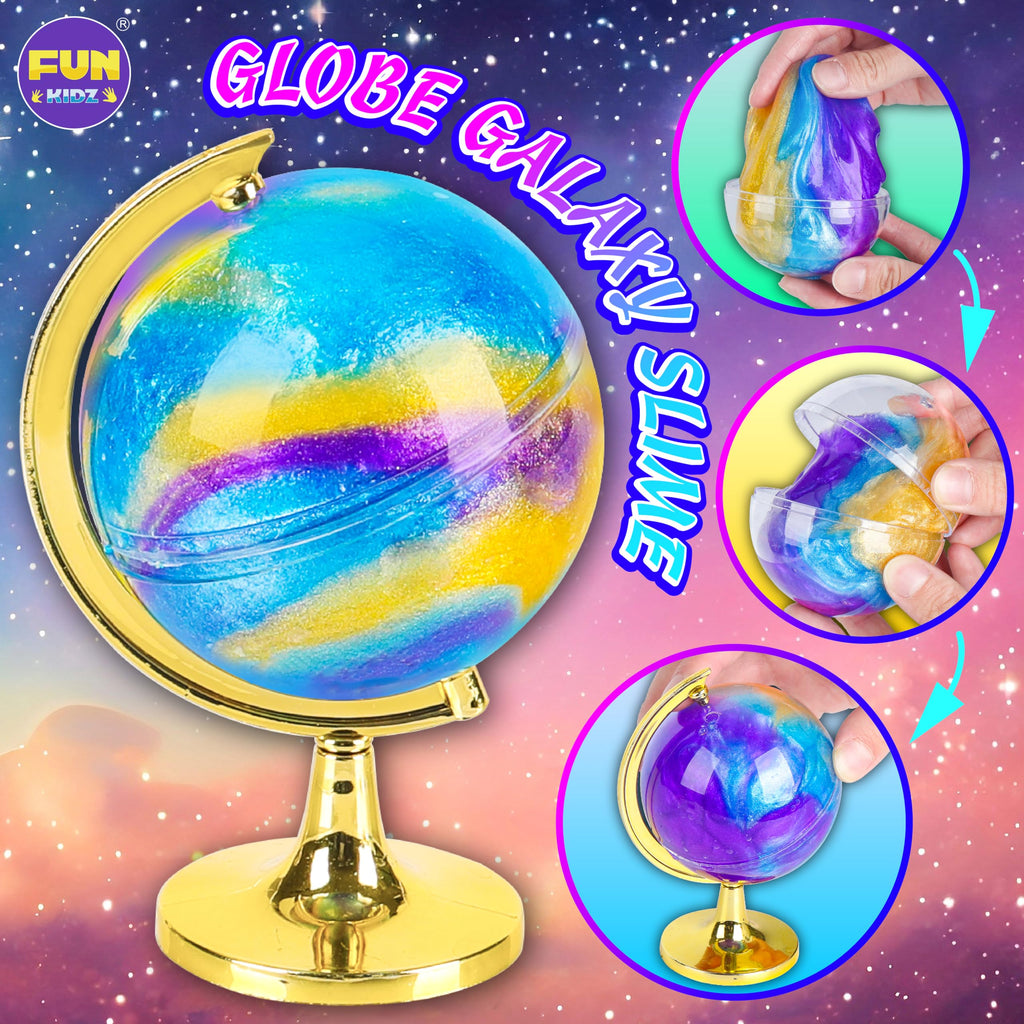 Toy Galaxy Slime Kit for Boys Girls 10-12, FunKidz Ultimate Metallic Slime Making Kit for Kids Ages 8-12 DIY Glow Galactic Globe Shape Fun Slime Gifts