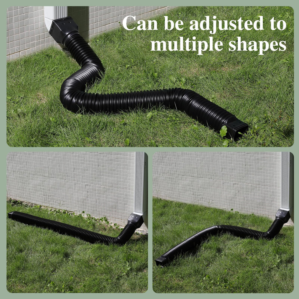 Gutterlix 4 Pack Flexible Gutter Downspout Extensions Extendable from 21" to 67", Downspout Extender Comes with Adapters, Thickened Down spout Drain Extension for Rainwater Drainage(Black)