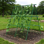 Garvee Outdoor Plant Support Trellis, 4 ft x 4 ft Metal A-Frame with Netting for Tomatoes Cucumbers Peas Beans Grapes, Climbing Vegetable Garden Trellis for Raised Beds, Green