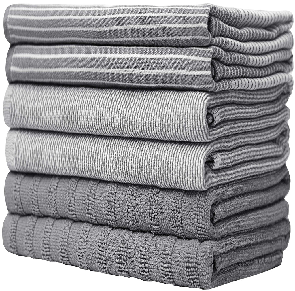 Premium Kitchen Towels 6 Pack 100% Cotton, 20"x28" Dish Towels - Grey