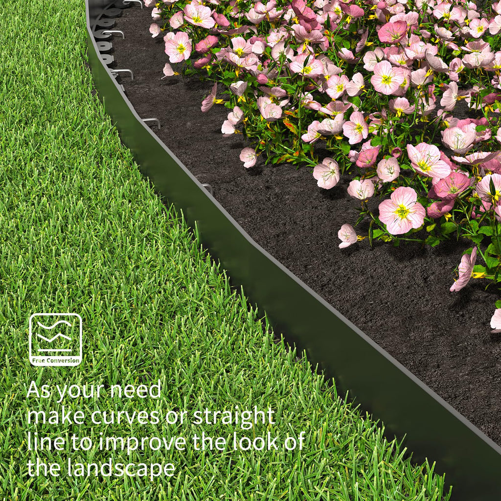 66FT Landscape Edging 4 in Tall with 70 Spikes, Garden Edging Border and 1 Hammer, Plastic Landscape Edging Border Lawn Edging for Landscaping, Flower Beds, Yard