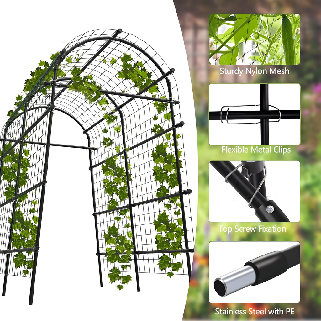 Garden Arch Trellis, 7.5FT Extra Tall Polyethylene-Coated Stainless Steel Garden Trellis for Climbing Plants, Vegetables, Flowers, Outdoor Pergola Arbor Wedding Party Decoration, Cucumber Trellis, Gar
