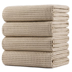 POLYTE 430 GSM Microfiber Oversize Quick Dry Lint Free Bath Towel, 60 x 30 in, 4 Pack (Waffle Weave)