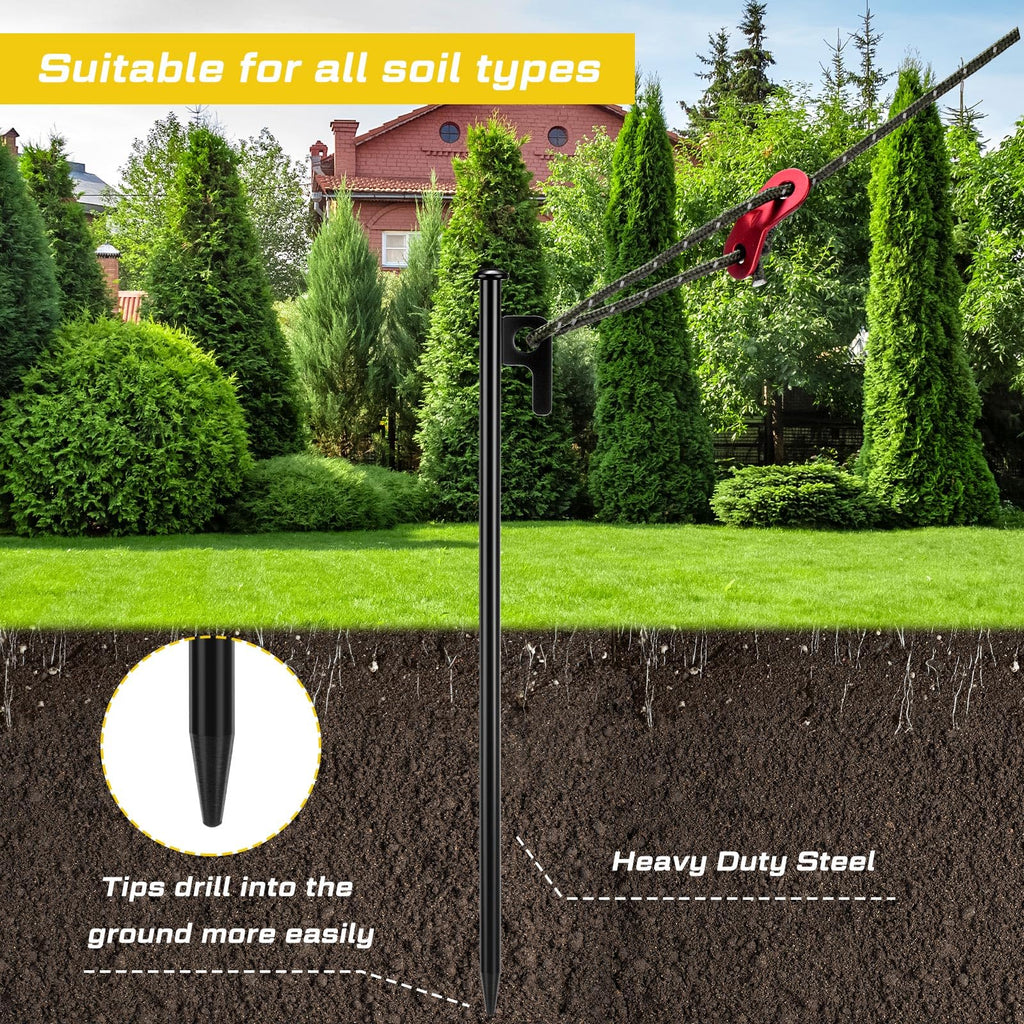 Sintuff 36 Pcs Heavy Duty Tree Stake Kits Stake and Support for Young Leaning Tree Anchor Straightening Kit, 15.8'' Support Straps, 11.8'' Steel Stakes, 13.12ft Rope Against Bad Weather(Army Green)