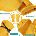 Tarpop 6 Pairs Men's Cowhide Leather Gloves Large Cowhide Leather Gardening Gloves with Reinforced Palm Stretchable Wrist Tough Working for Wood Cutting Construction Driving Garden Working