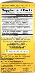 Renew Life Extra Care Digestive Probiotic Capsules, 50 Billion CFU Guaranteed, Daily Supplement Supports Immune, Digestive, Respiratory Health(1), L. Rhamnosus GG, Dairy, Soy and Gluten-Free, 30 Count