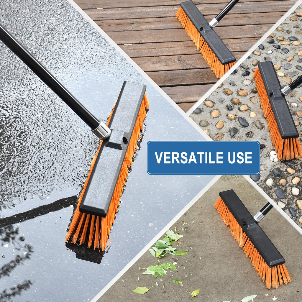 PBHEPJ 18 Inchs Push Broom Outdoor Heavy Duty, Shop Broom with 60" Long Handle for Cleaning Outdoor or Indoor Tile, Garage, Shop, Deck, Concrete, Wood, Stone, Patio Floor, 2 Pack