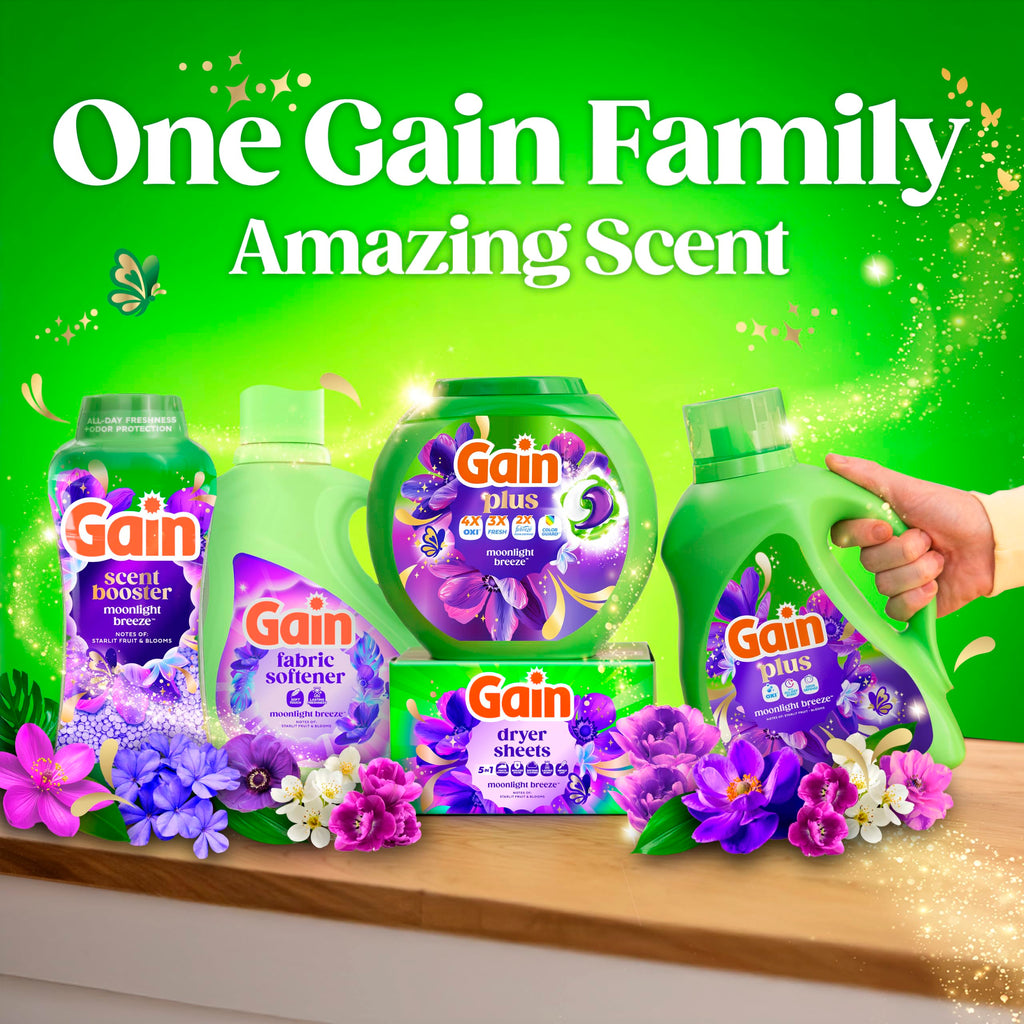 Gain Plus Liquid Laundry Detergent, Cleaner, Fresher, Now with Oxi, Moonlight Breeze Scent, 170 fl oz, 129 Loads