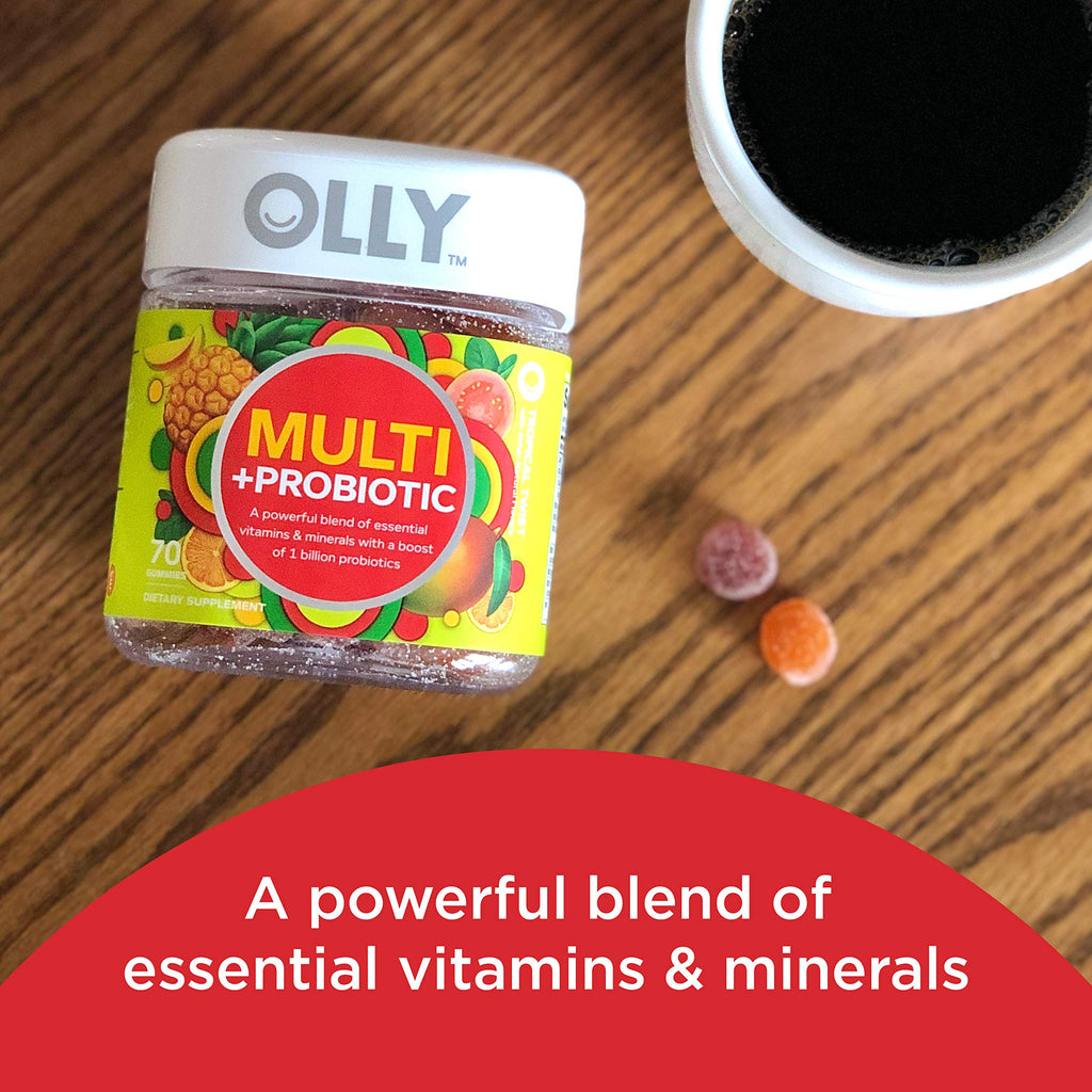 OLLY Multi + Probiotic Adult Multivitamin Gummy, 1 Billion CFUs, Digestive and Immune Support Chewable Supplement, Tropical Twist, 35 Day Supply - 70 Count