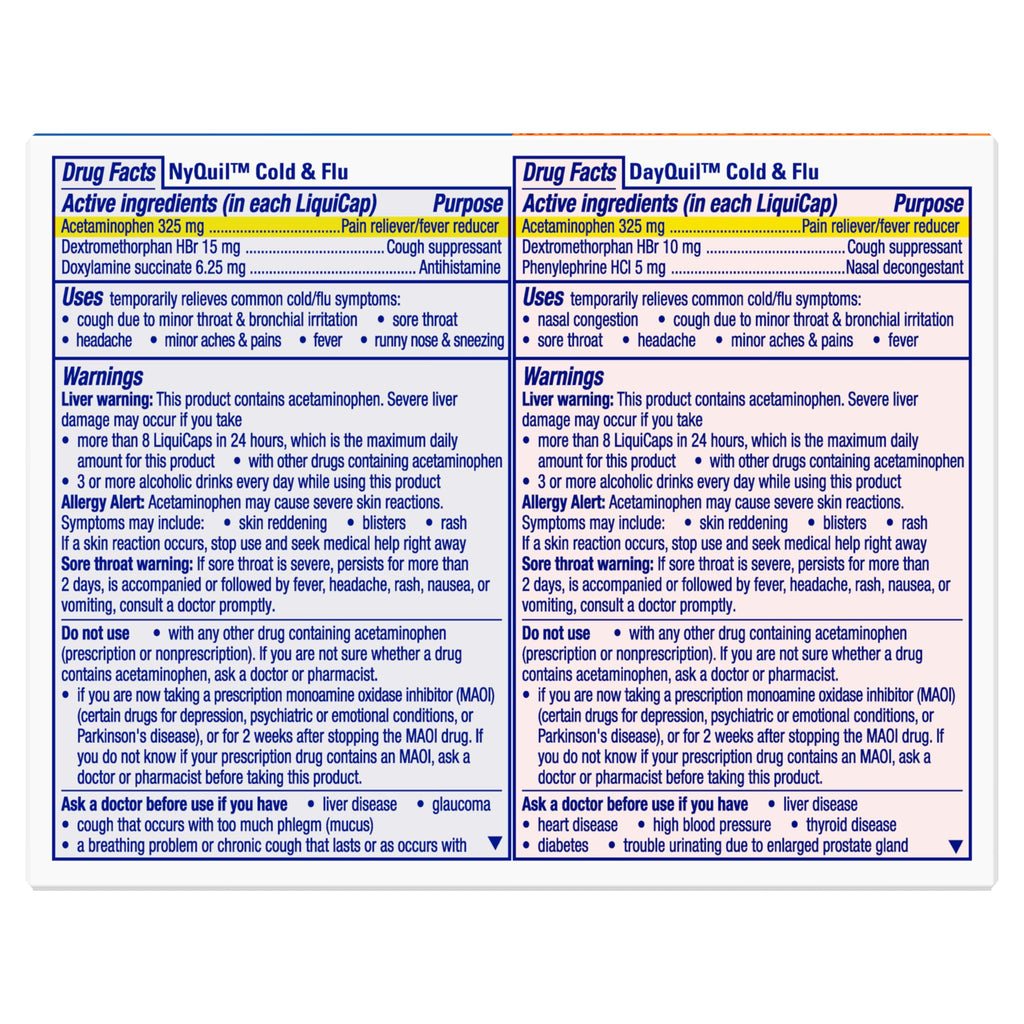 Vicks DayQuil & NyQuil Co-Pack, Cold & Flu Medicine, Powerful Multi-Symptom Daytime & Nighttime Relief for Headache, Fever, Sore Throat, Minor Aches & Pains, & Cough, 72ct