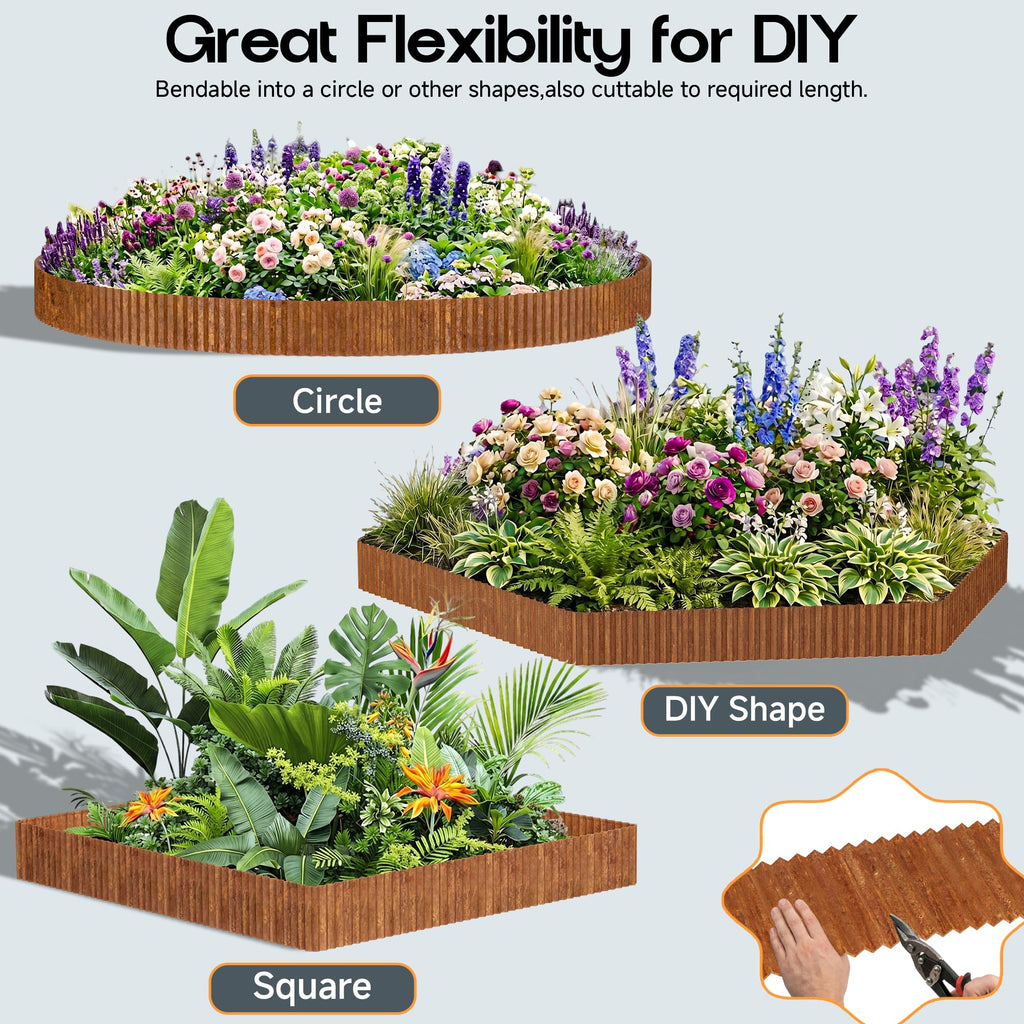 MTART Metal Garden Edging for Landscaping, Sturdy Corrugated Edging Border for DIY Flower Bed, Lawn and Landscape Edging (Rusty, 12"×20Ft)