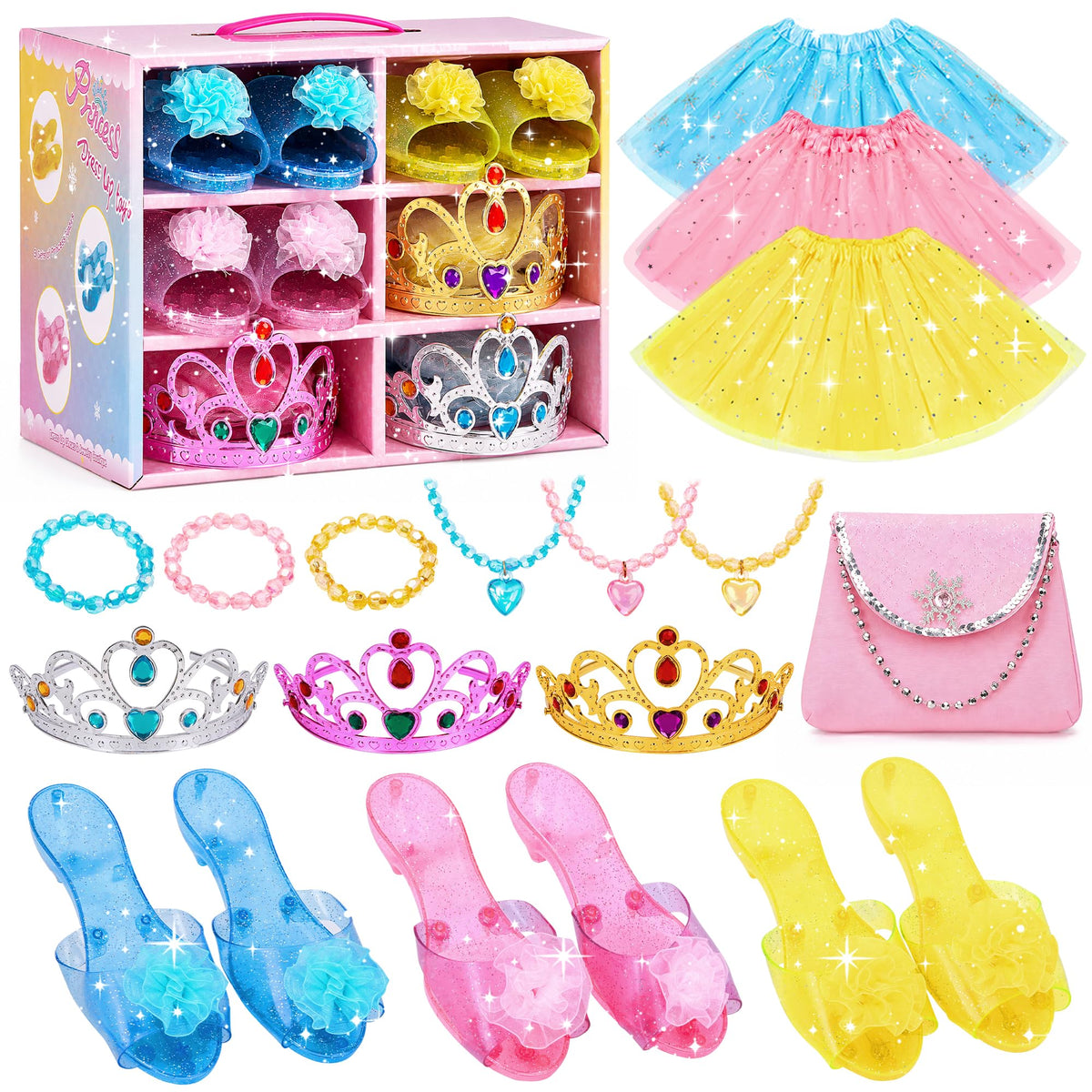 Meland Princess Dress Up Set for Girl Age 3-6 with Her First Heels & Skirts
