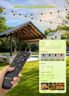 Brightown 75FT Solar String Lights Outdoor Waterproof with Remote, Solar Patio Lights with 35 Shatterproof LED Bulbs, 3 Light Mode, Dimmable & Timer, Hanging String Lights for Porch Garden Bistro