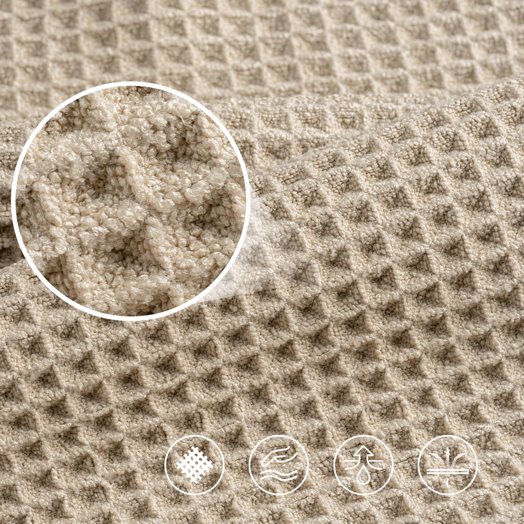 POLYTE 430 GSM Microfiber Oversize Quick Dry Lint Free Bath Towel, 60 x 30 in, 4 Pack (Waffle Weave)