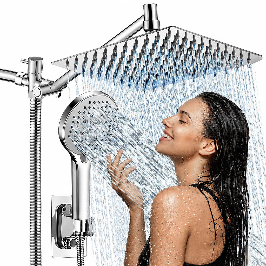 Shower Head High Pressure,10" Rain Shower Head With Handheld Spray Combo, Shower Heads with Hose and 11'' Angle Adjustable Extension Arm, Waterfall Showerhead, Dual Detachable Shower Head