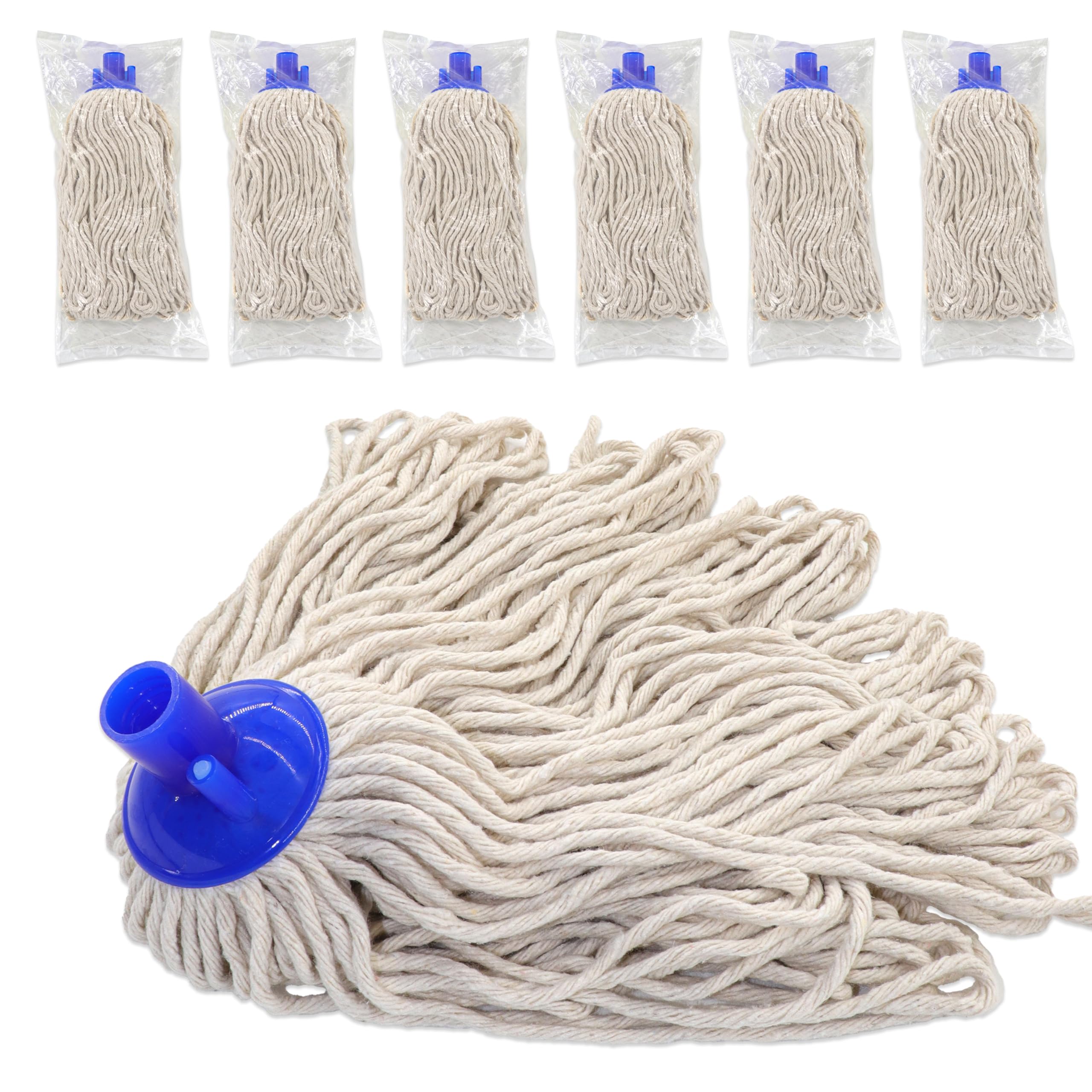 Cotton String Screw on Mop Replacement Head Compatible with All Standard US Threading Pole (6 Cotton mop Heads)